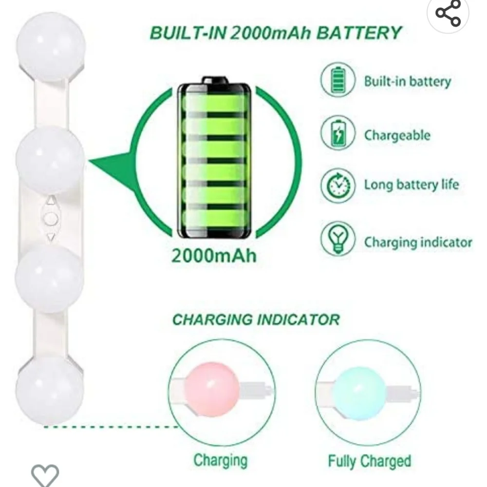 Portable LED Makeup Lights, 2000mha Rechargeable Vanity Mirror Lights kit with 4